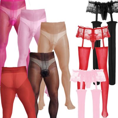 US Mens High Waist Shiny Pantyhose Sissy Ultra Sheer Stockings Long Tights Socks